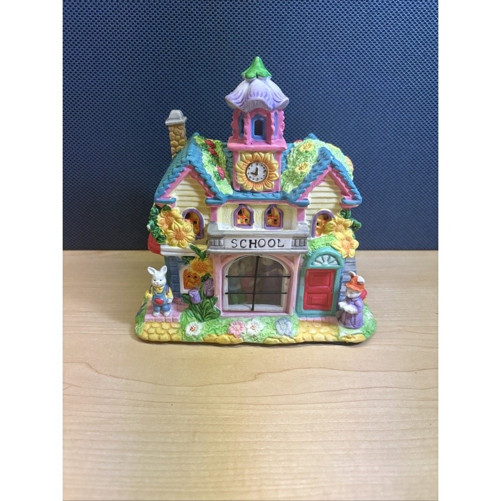 Hoppy Hollow 2003 School House Easter Village Bunny Rabbit w/ peek in window